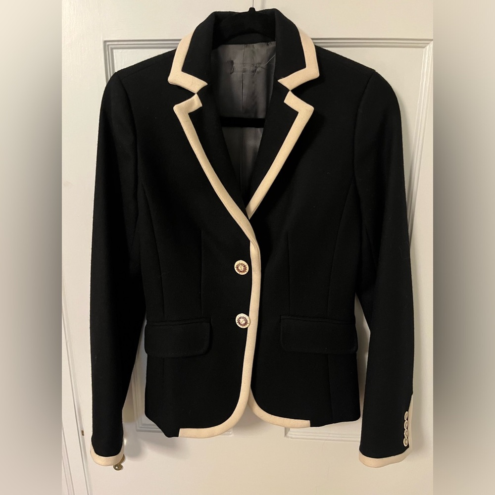 J Crew Navy Blazer wool with white piping size 2
